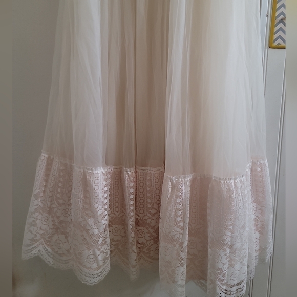 Vintage Peignoir Set Intime White Pink Long 2-piece Robe Nightgown Chiffon Lace - Picture 7 of 11